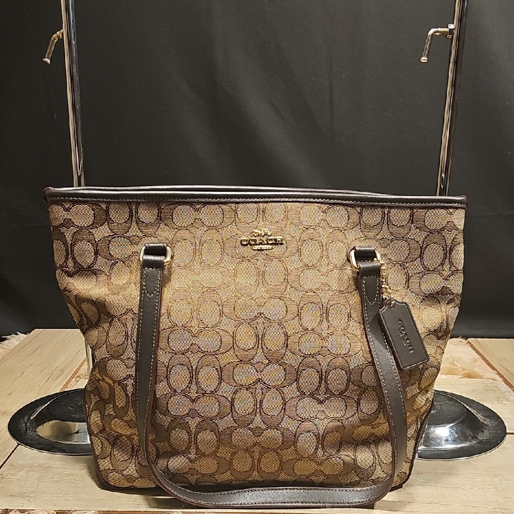 Coach Tan and Brown Signature Tote